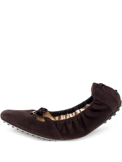 Pre-owned Tod's Vintage 2023 Bow-embellished Ballet Flats In Brown