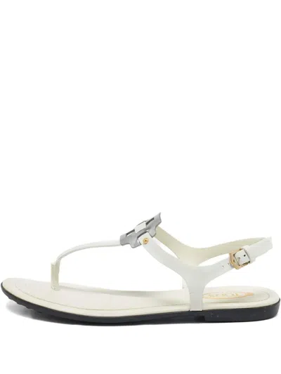 Pre-owned Tod's Vintage 2024 Buckle Leather Sandals In White