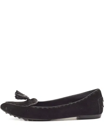 Pre-owned Tod's Vintage 2024 Suede Tassel Slippers In Black