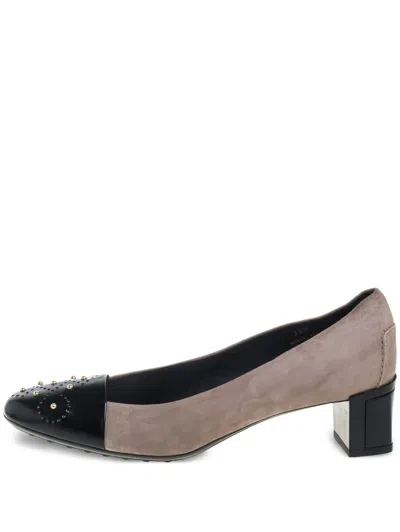 Pre-owned Tod's Vintage 50mm Studded Cap-toe Block-heel Pumps