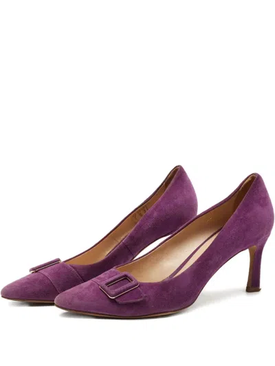 Pre-owned Tod's Vintage 75mm Suede Buckled Pumps In Purple