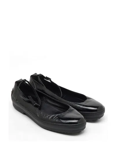 Pre-owned Tod's Vintage Ankle-strap Ballet Flats In Black