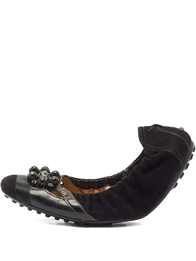 Pre-owned Tod's Vintage Beaded Panelled Ballet Flats In Black