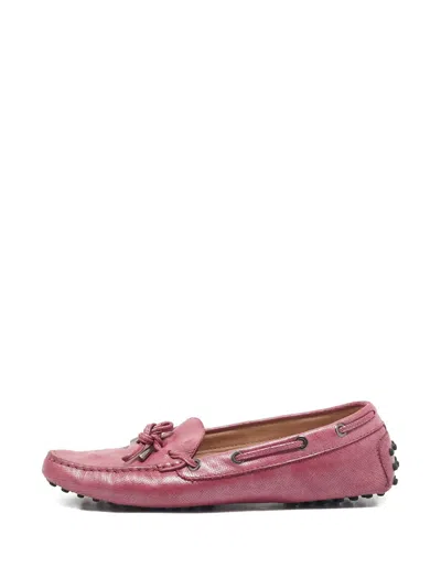 Pre-owned Tod's Vintage Bow-detail Pebbled Loafers In Pink