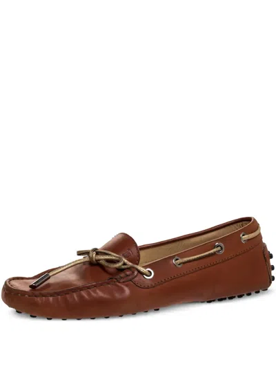 Pre-owned Tod's Vintage Bow Leather Loafers In Brown
