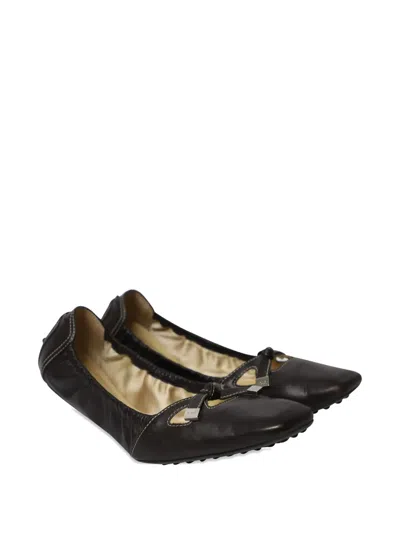 Pre-owned Tod's Vintage Bow Scrunch Ballet Flats In Brown