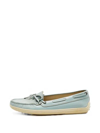 Pre-owned Tod's Vintage Bow-detail Saffiano Leather Loafers In Blue