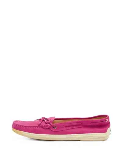Pre-owned Tod's Vintage Bow-detail Suede Loafers In Pink
