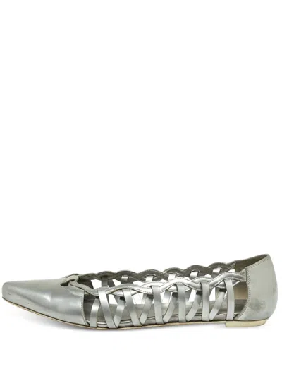 Pre-owned Tod's Vintage Braided Leather Ballet Flats In Gray