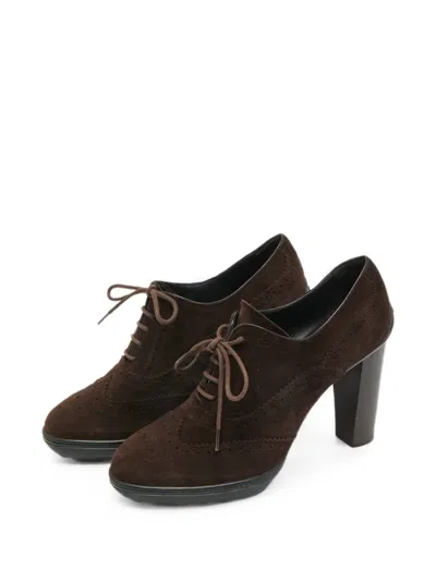 Pre-owned Tod's Vintage Brogue-detail Lace-up Pumps In Brown
