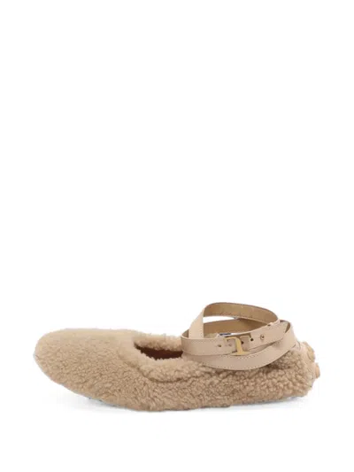 Pre-owned Tod's Vintage Bubble Shearling-fur Ballet Flats In Neutral