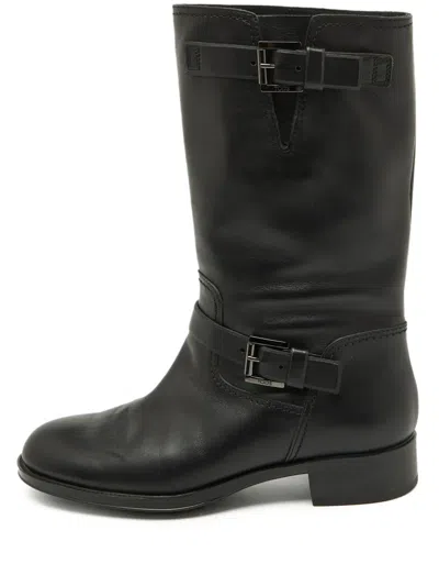 Pre-owned Tod's Vintage Buckle-detailed Leather Biker Boots