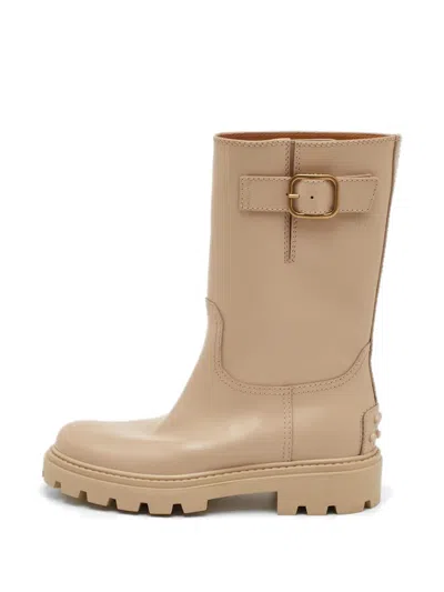 Pre-owned Tod's Vintage Buckle-detail Biker Boots In Neutral