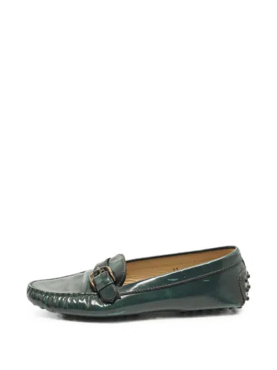 Pre-owned Tod's Vintage Buckle-detail Driver Loafers In Green