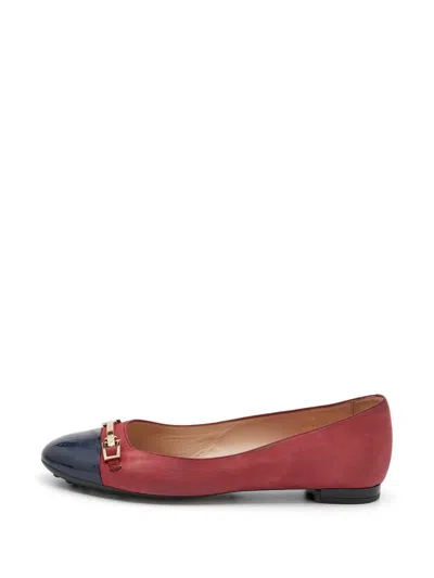 Pre-owned Tod's Vintage Cap-toe Buckle Ballet Flats In Red