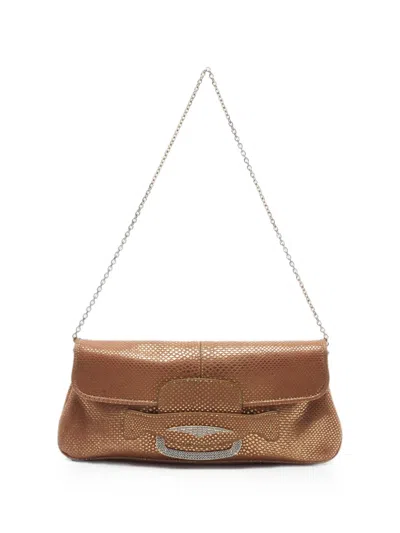 Pre-owned Tod's Vintage Chain Crystal-embellished Flap Shoulder Bag In Neutral