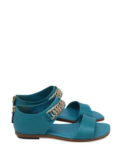 Pre-owned Tod's Vintage Chain-detail Leather Sandals In Blue