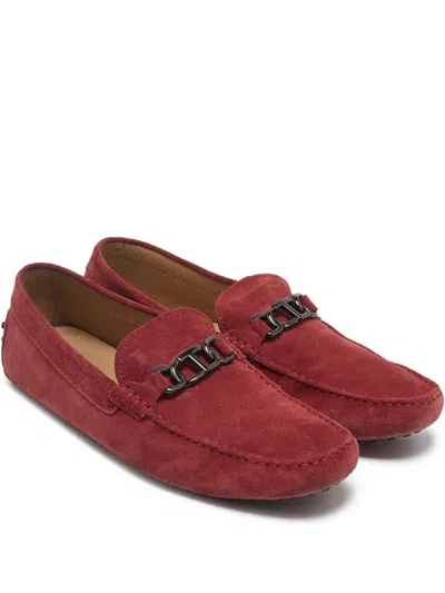 Pre-owned Tod's Vintage Chain-detail Suede Loafers In Red
