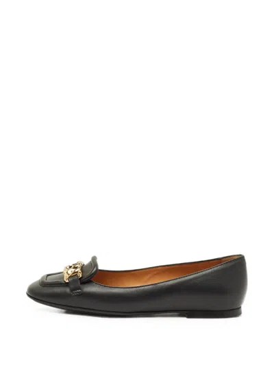 Pre-owned Tod's Vintage Chain-link Leather Ballet Flats In Black