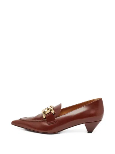 Pre-owned Tod's Vintage Chain-link Loafer Pumps In Brown