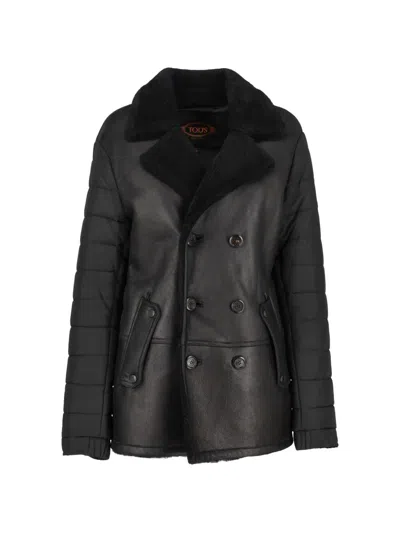 Pre-owned Tod's Vintage Collared Quilted-sleeve Coat In Black