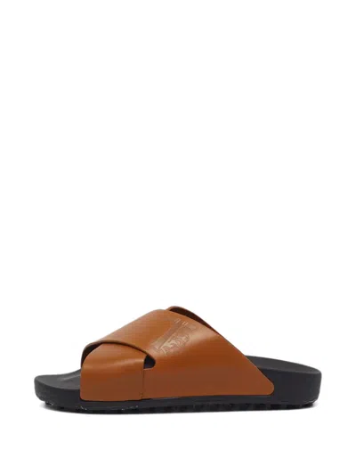 Pre-owned Tod's Vintage Criss-cross Flat Sandals In Brown