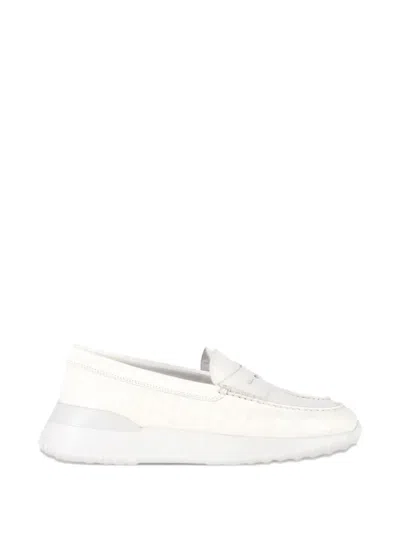 Pre-owned Tod's Vintage Croc-embossed Leather Loafers In White