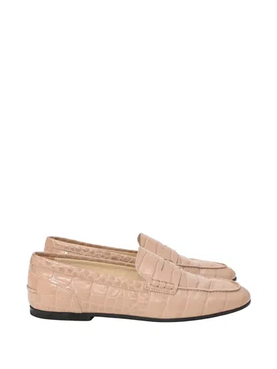 Pre-owned Tod's Vintage Croc-effect Loafers In Neutral