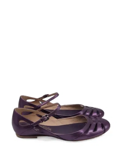 Pre-owned Tod's Vintage Cutout Ankle-strap Ballet Flats In Purple
