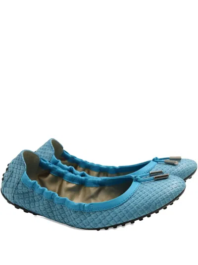 Pre-owned Tod's Vintage Dee Snakeskin Ballerina Flats In Blue