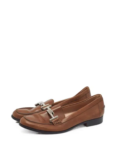 Pre-owned Tod's Vintage Double T Leather Loafers In Brown