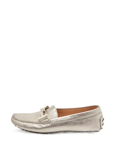 Pre-owned Tod's Vintage Double T Leather Loafers In Grey