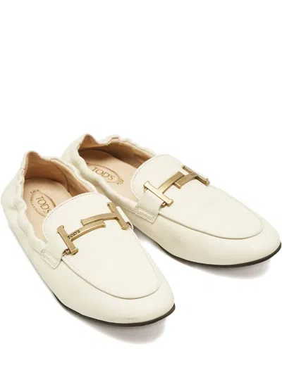 Pre-owned Tod's Vintage Double T Leather Loafers In Neutral