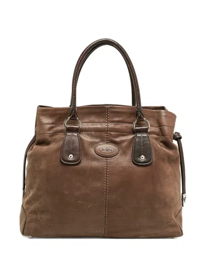 Pre-owned Tod's Vintage Drawstring-detail Tote Bag In Brown