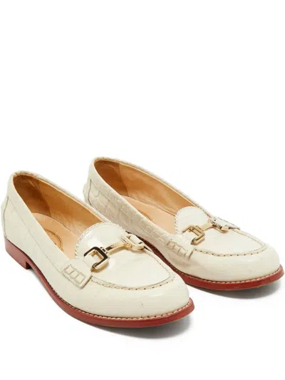 Pre-owned Tod's Vintage Embossed-leather Loafers In Neutral