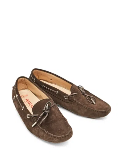 Pre-owned Tod's Vintage Ferrari Suede Bow-detail Loafers In Brown