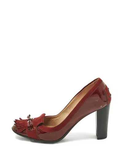 Pre-owned Tod's Vintage Fringe Bow-detail Pumps In Red