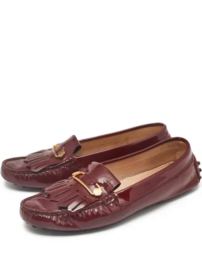 Pre-owned Tod's Vintage Fringe-detail Leather Loafers In Red