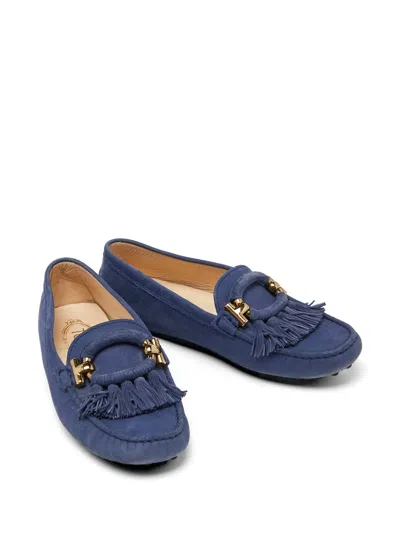 Pre-owned Tod's Vintage Fringe Detail Loafers In Blue