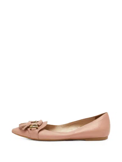 Pre-owned Tod's Vintage Fringe Leather Ballet Flats In Pink