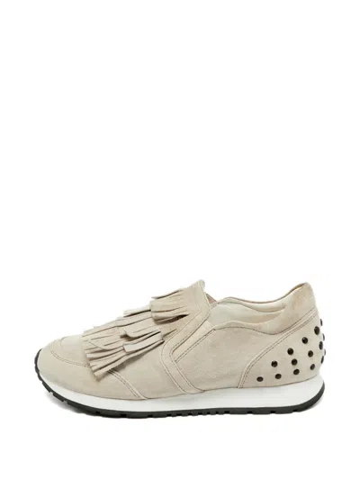 Pre-owned Tod's Vintage Fringe Studded Sneakers In Neutral