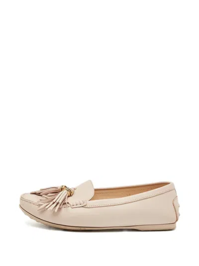 Pre-owned Tod's Vintage Fringed Leather Loafer In Neutral