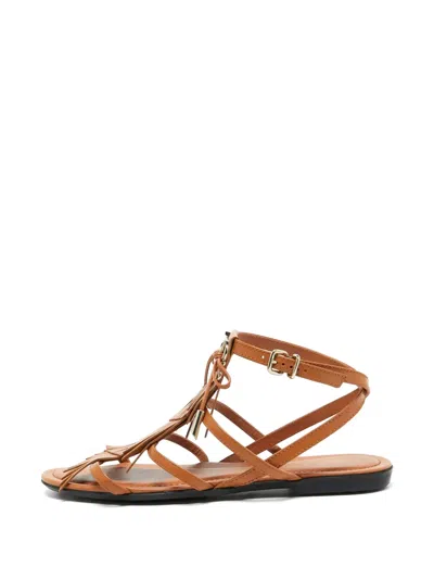 Pre-owned Tod's Vintage Fringed Logo Sandals In Brown
