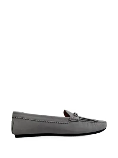 Pre-owned Tod's Vintage Fringed Suede Loafers In Gray