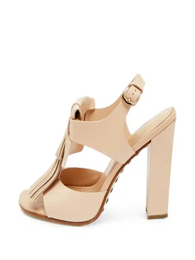 Pre-owned Tod's Vintage Fringe-detail Slingback Sandals In Neutral