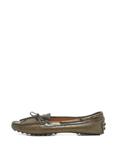 Pre-owned Tod's Vintage Gommino Bow-detail Loafers In Green