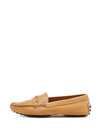 Pre-owned Tod's Vintage Gommino Braided Driver Loafers In Neutrals