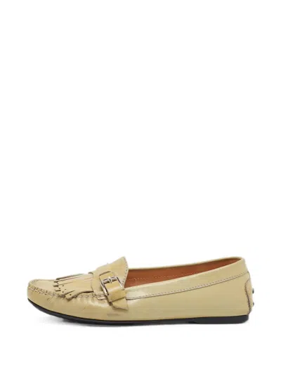 Pre-owned Tod's Vintage Gommino Fringed Buckle Loafers In Neutrals