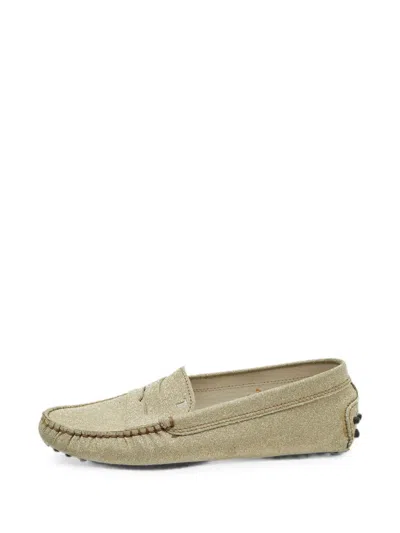 Pre-owned Tod's Vintage Gommino Glitter-embellished Loafers In Gold