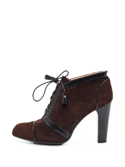 Pre-owned Tod's Vintage Lace-up Tassel Ankle Boots In Brown